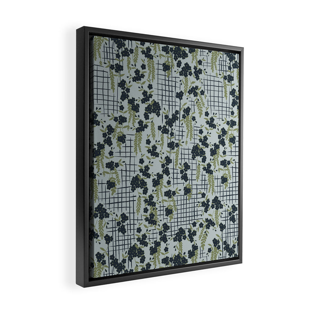 Blue floral with checks Framed Canvas Print Gallery Image 2