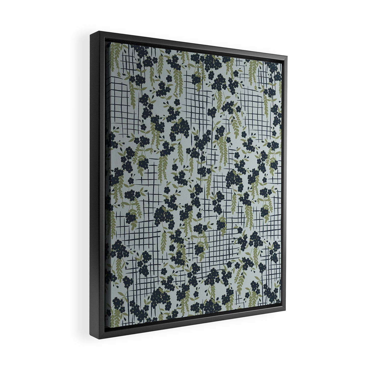 Blue floral with checks Framed Canvas Print Gallery Image 2