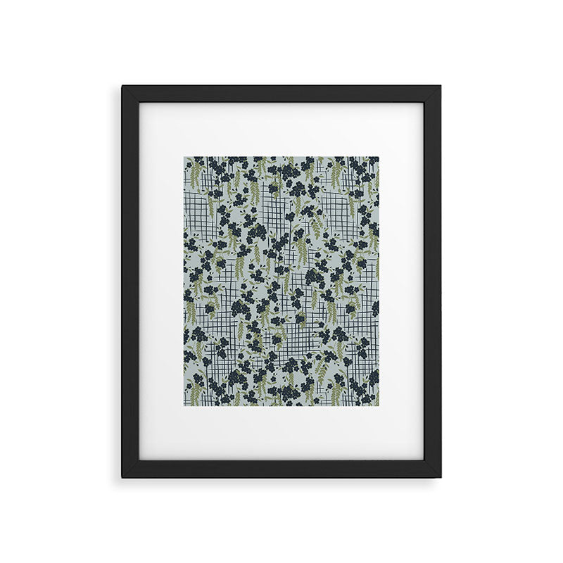 Blue floral with checks Framed Art Print Gallery Image 5