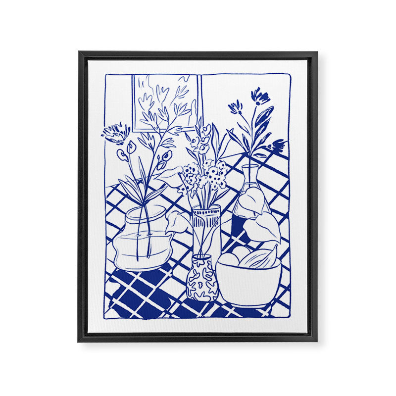 Blue line vases Framed Canvas Print Gallery Image 6