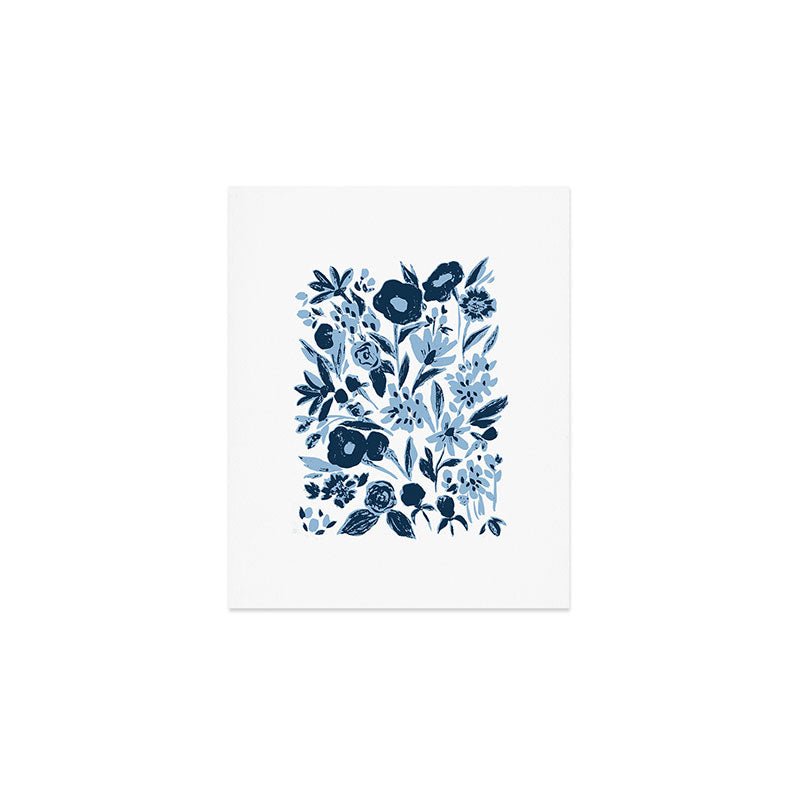 Blue monochrome artsy wildflowers Art Print Gallery Image 1