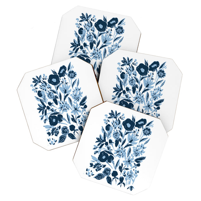 Blue monochrome artsy wildflowers Coaster Gallery Image 1