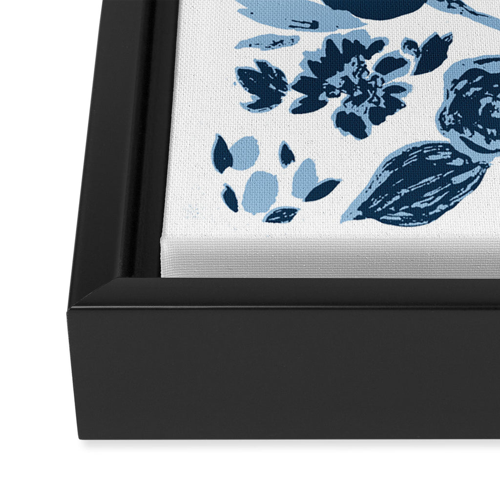 Blue monochrome artsy wildflowers Framed Canvas Print Gallery Image 3