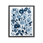 Blue monochrome artsy wildflowers Framed Canvas Print Gallery Image 6
