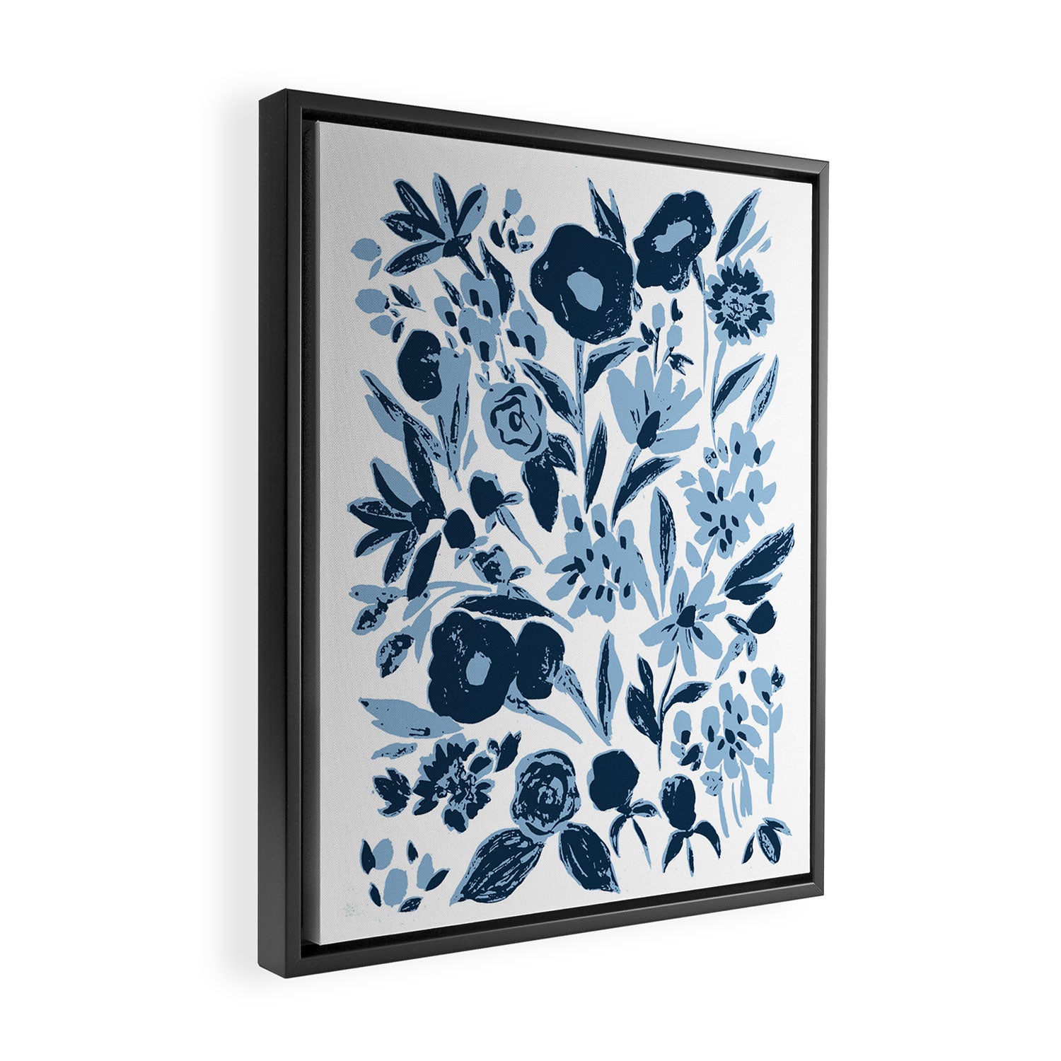 Blue monochrome artsy wildflowers Framed Canvas Print Gallery Image 2
