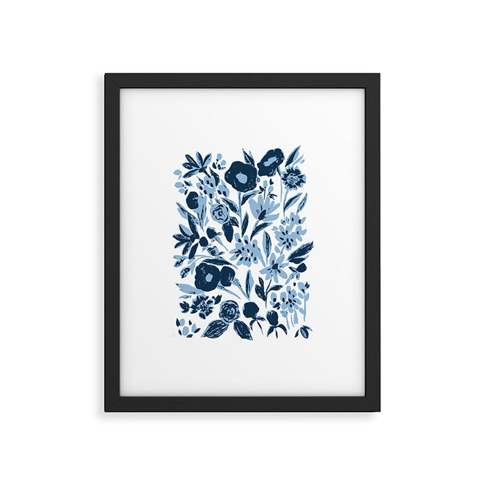 Blue monochrome artsy wildflowers Framed Art Print Gallery Image 1