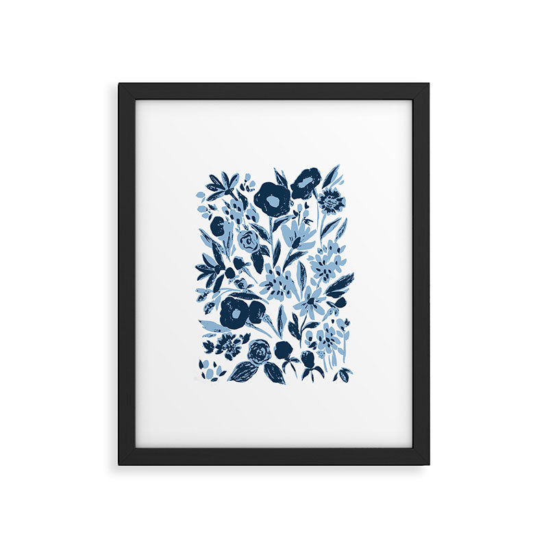 Blue monochrome artsy wildflowers Framed Art Print Gallery Image 5