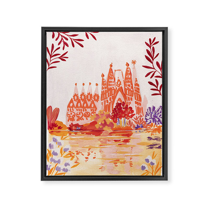 Botanical Sagrada Familia Framed Canvas Print