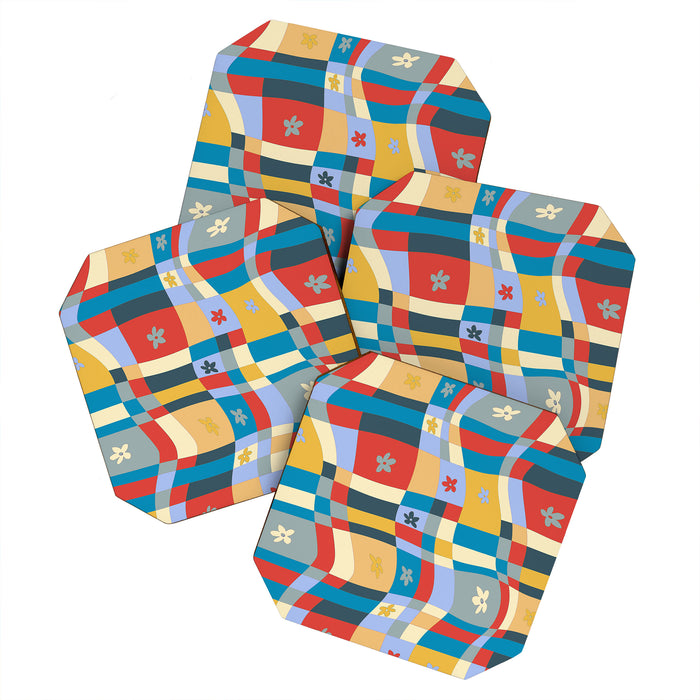 Colorful wavy checkerboard Coaster Gallery Image 1