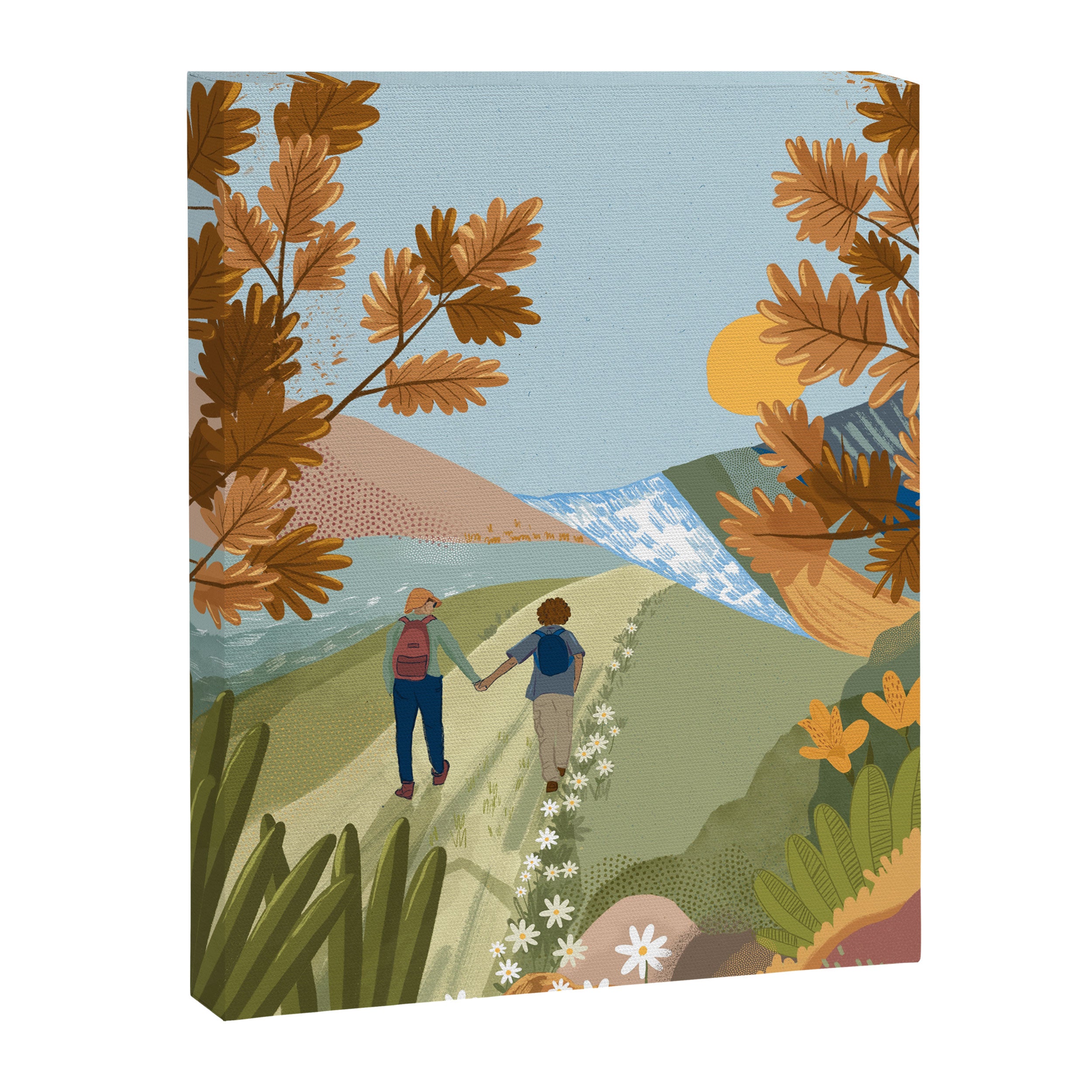 Couple Hiking Through colorful landscape Canvas Print Gallery Image 6