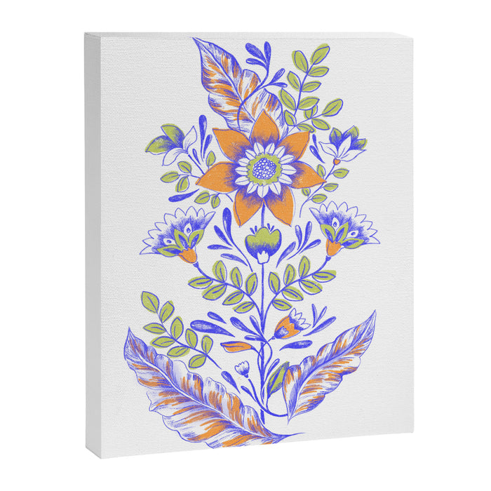 Folk Floral Blue Green Orange Canvas Print Gallery Image 1