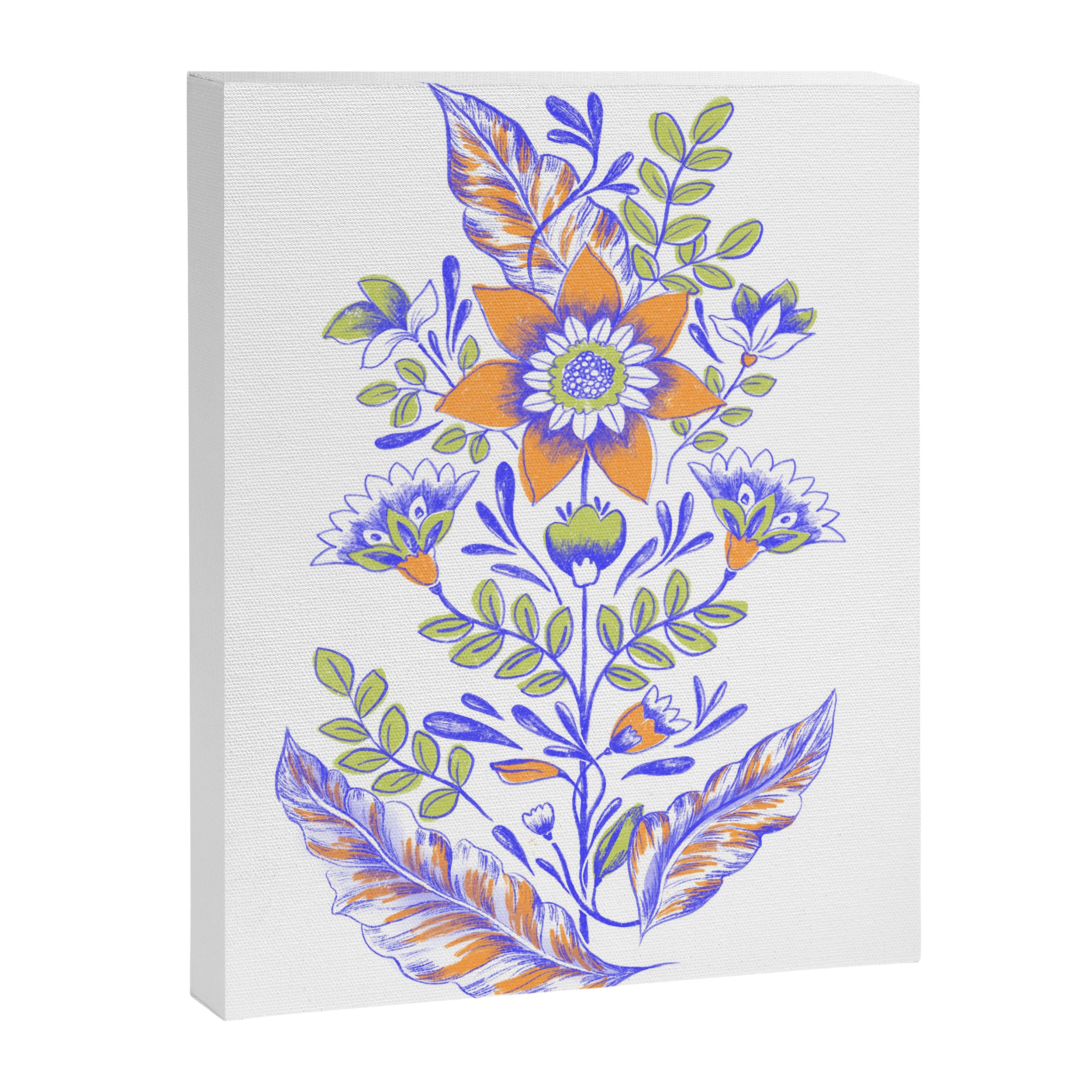 Folk Floral Blue Green Orange Canvas Print Gallery Image 6