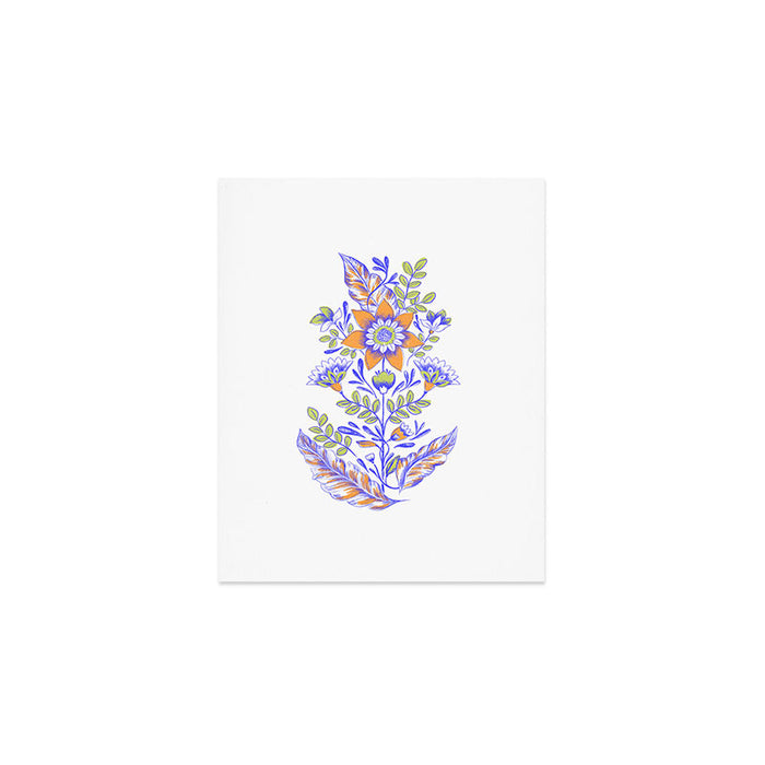 Folk Floral Blue Green Orange Art Print Gallery Image 1