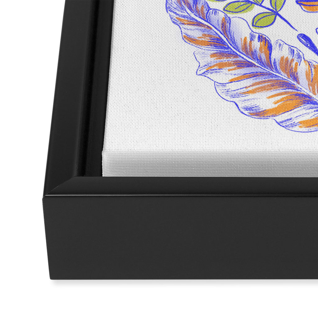 Folk Floral Blue Green Orange Framed Canvas Print Gallery Image 3