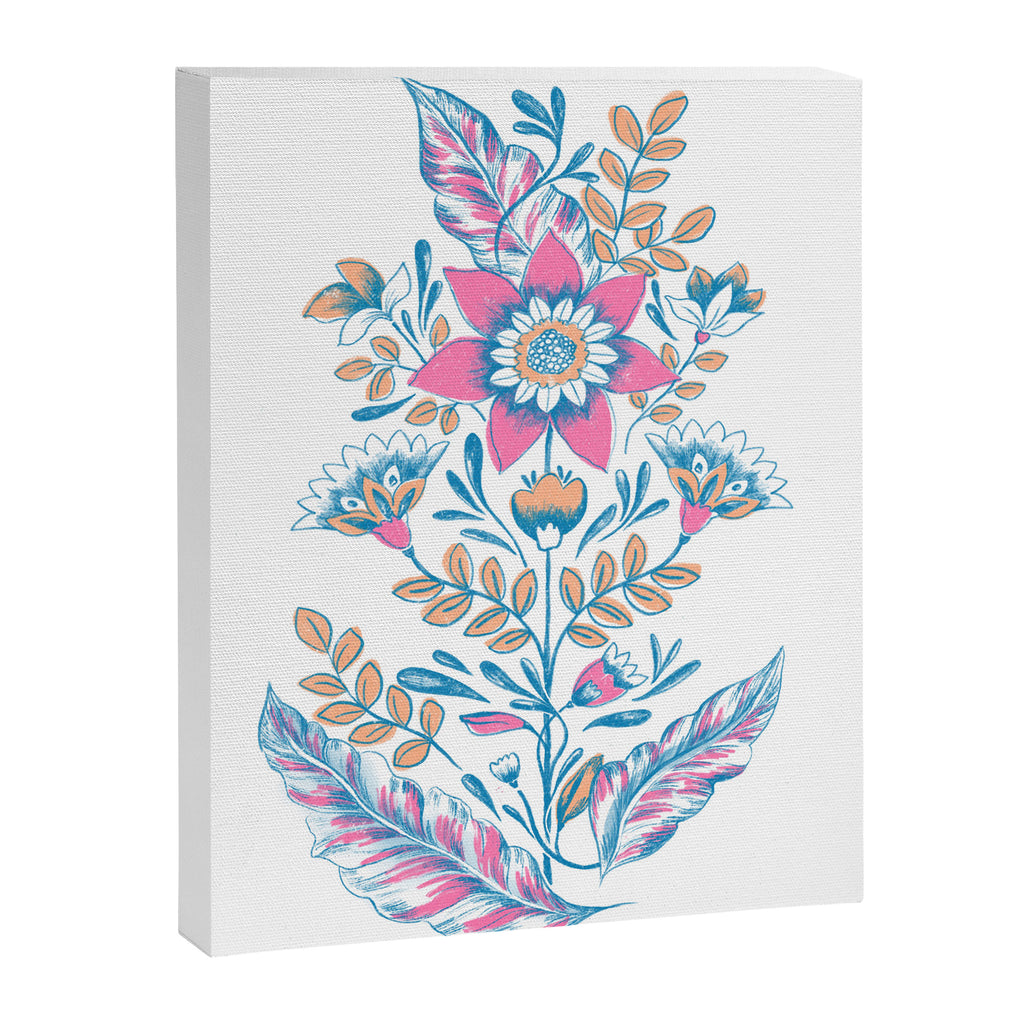 Folk Floral - Cyan, pink and yellow Canvas Print Gallery Image 6