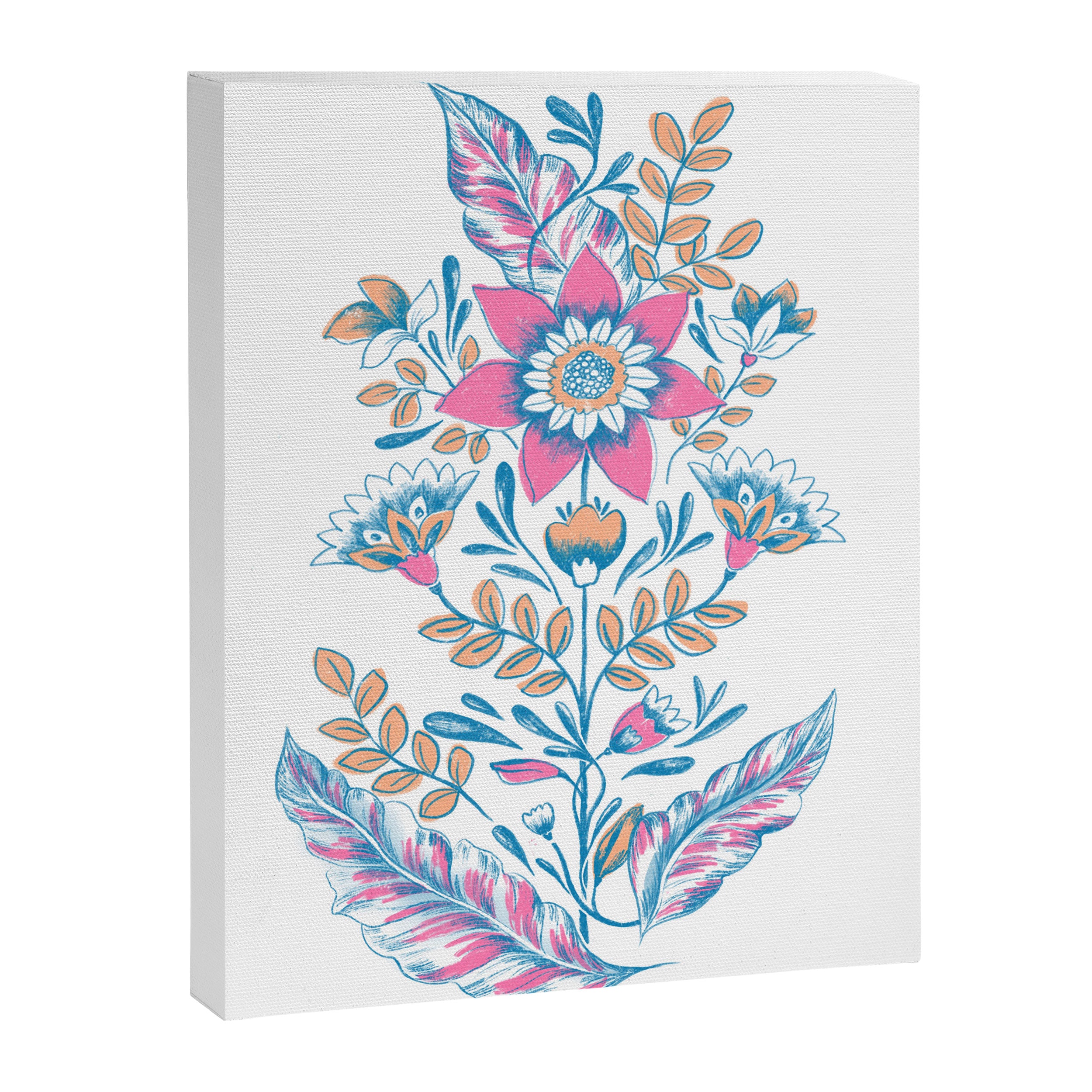 Folk Floral - Cyan, pink and yellow Canvas Print Gallery Image 6