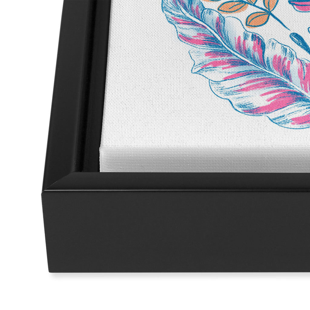 Folk Floral - Cyan, pink and yellow Framed Canvas Print Gallery Image 3