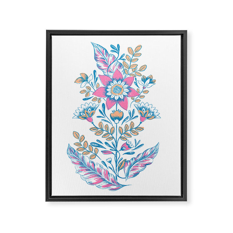 Folk Floral - Cyan, pink and yellow Framed Canvas Print Gallery Image 6