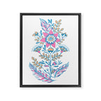 Folk Floral - Cyan, pink and yellow Framed Canvas Print Gallery Image 6