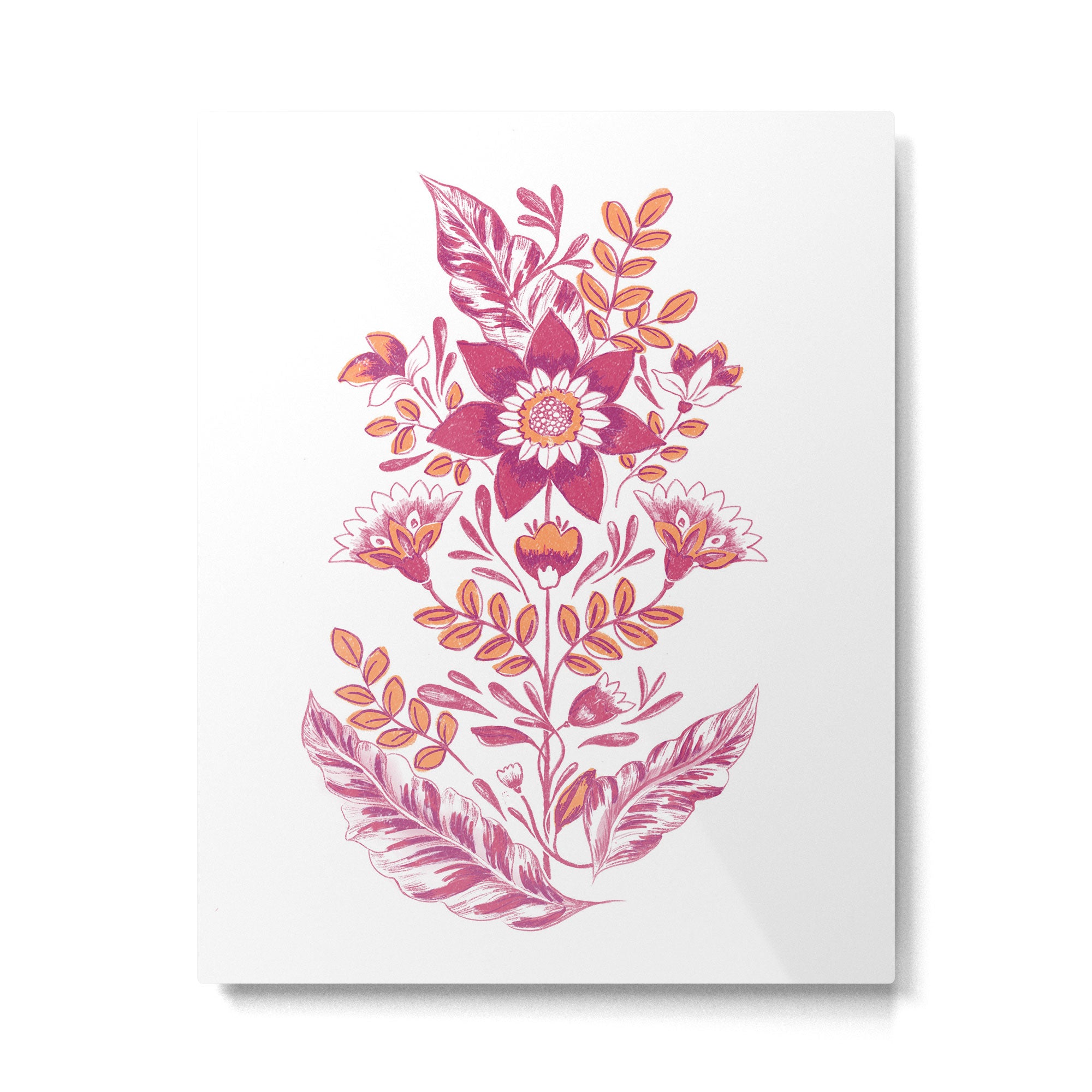 Folk Floral Pink Metal Print Gallery Image 4