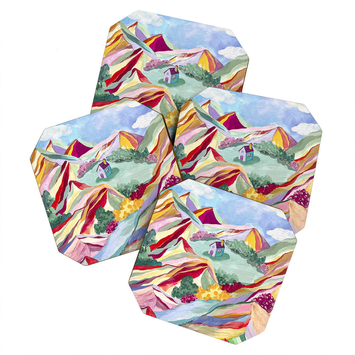 Gouache rainbow landscape Coaster Gallery Image 1