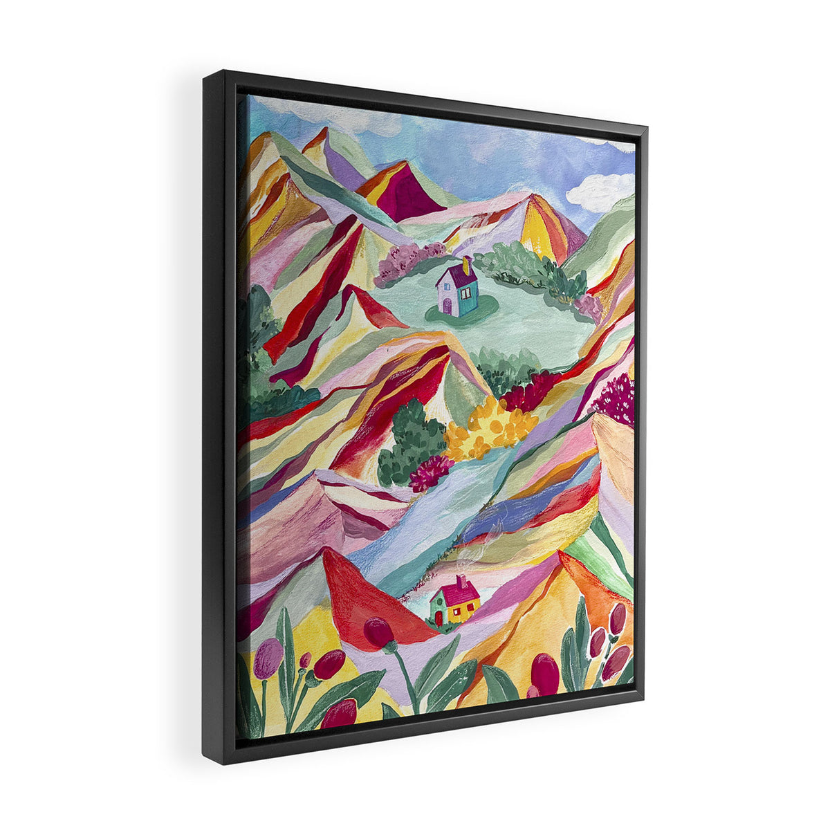 Gouache rainbow landscape Framed Canvas Print Gallery Image 2