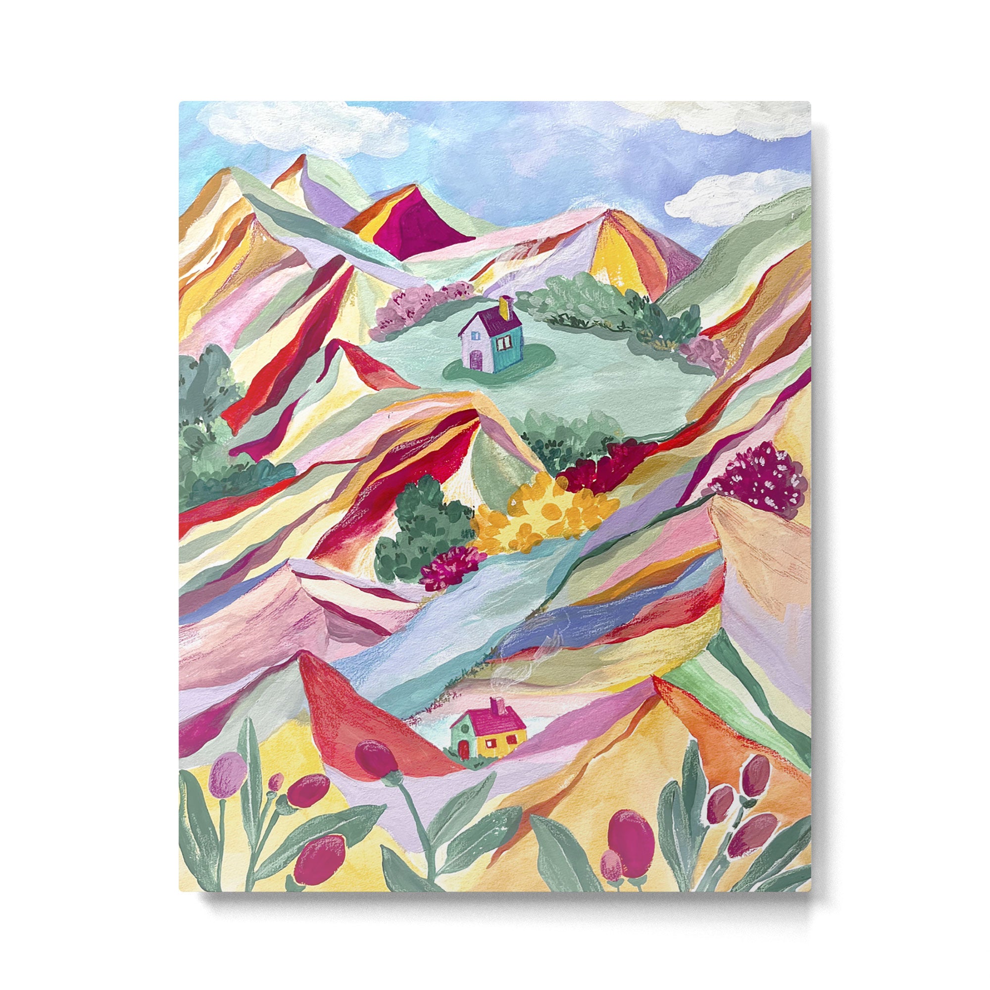 Gouache rainbow landscape Metal Print Gallery Image 4