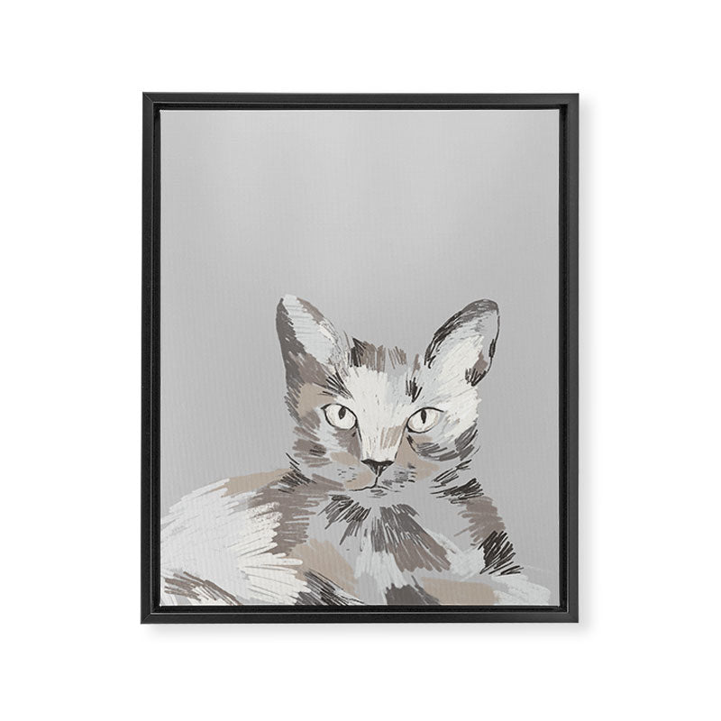 Gray Cat Sketch Framed Canvas Print Gallery Image 6