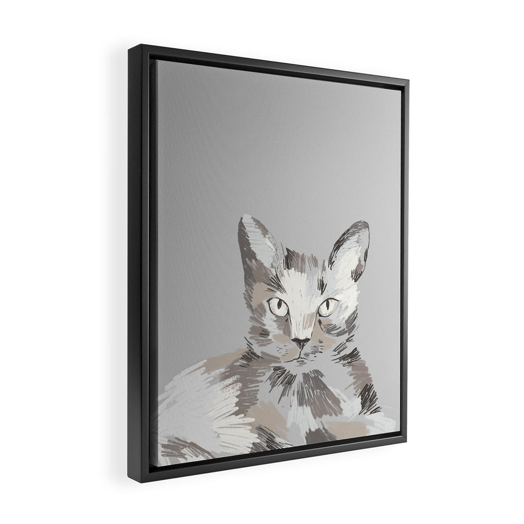Gray Cat Sketch Framed Canvas Print Gallery Image 2
