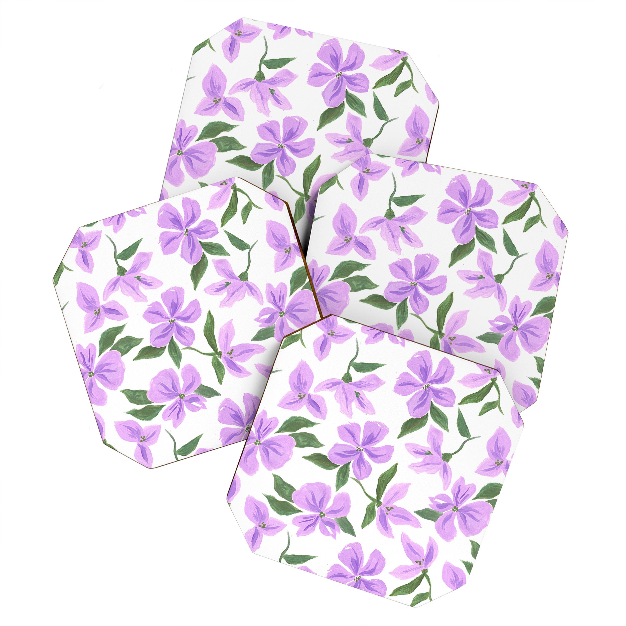 Lilac gouache flowers Coaster Gallery Image 1