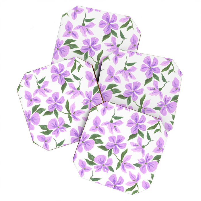 Lilac gouache flowers Coaster Gallery Image 1