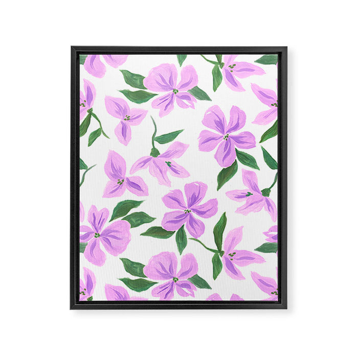 Lilac gouache flowers Framed Canvas Print Gallery Image 1