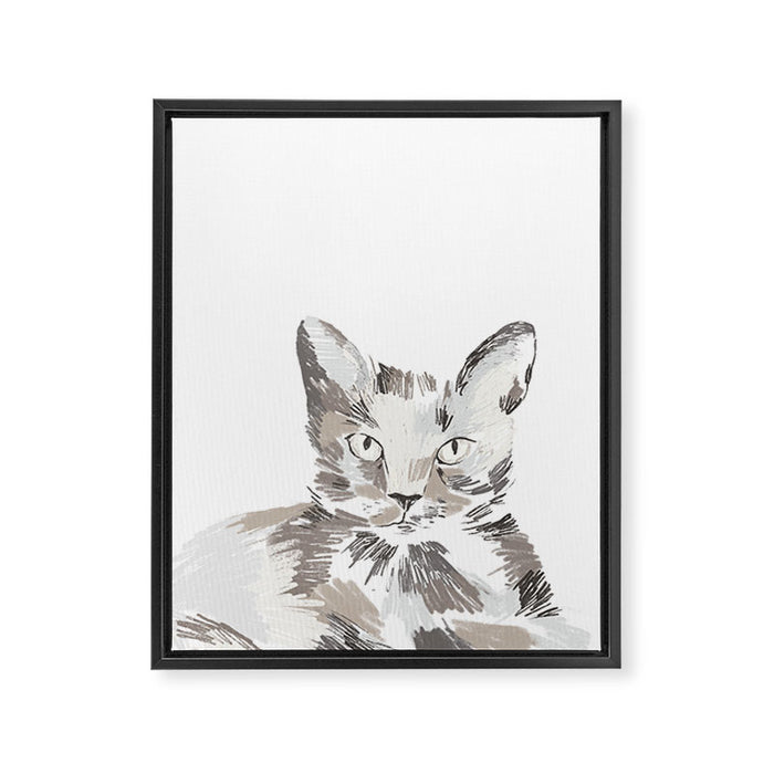 Minimalist Line Art Cat Framed Canvas Print Gallery Image 1