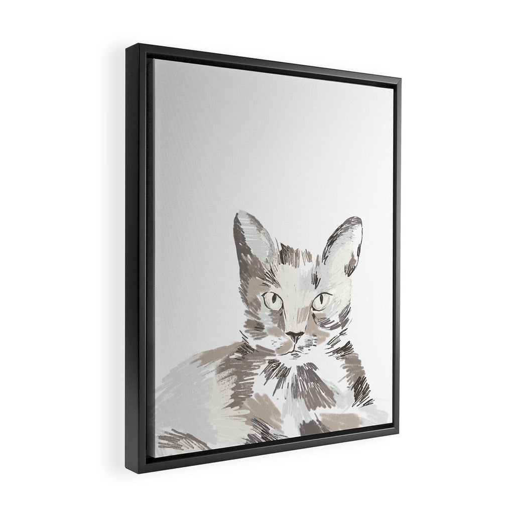 Minimalist Line Art Cat Framed Canvas Print Gallery Image 2