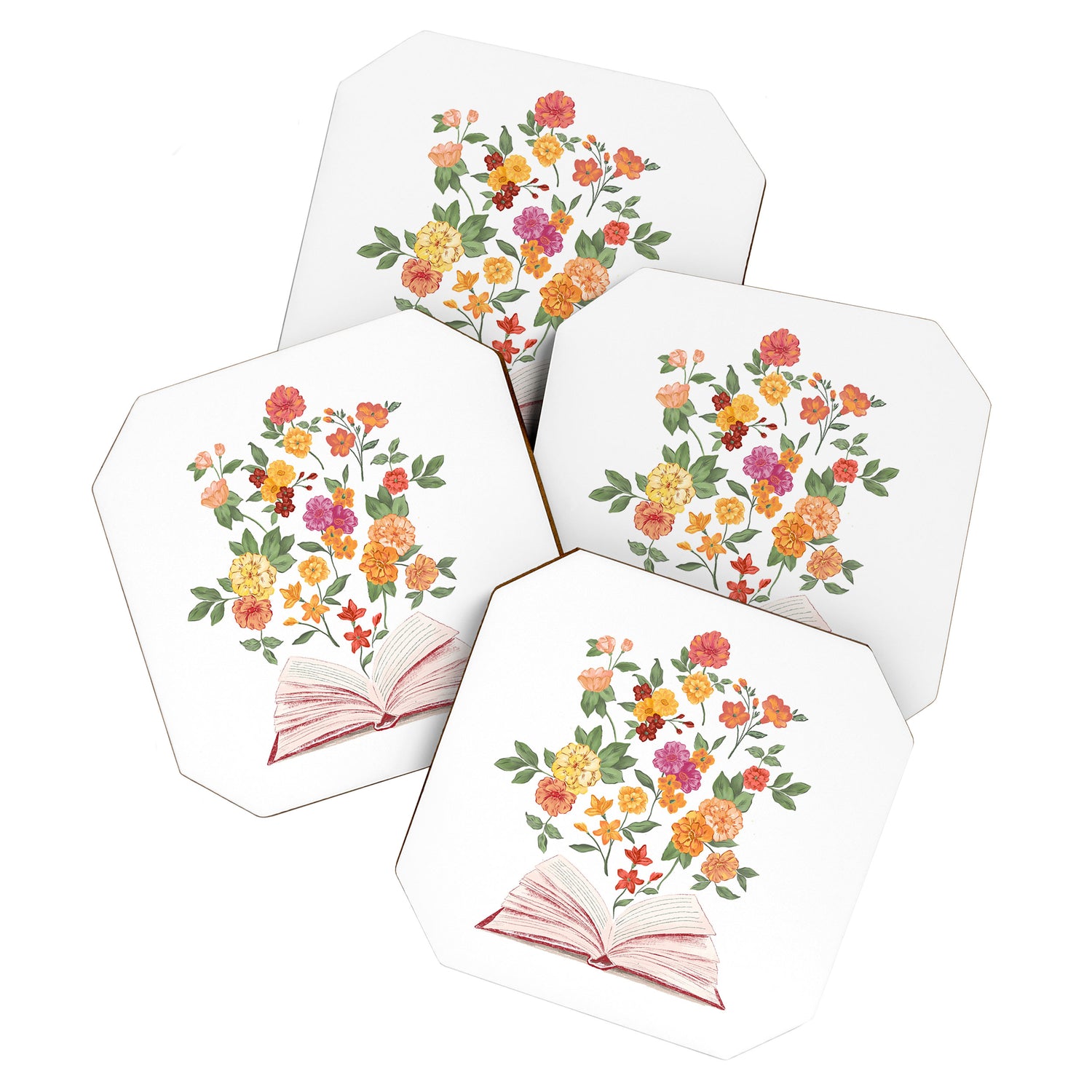 Open book blossom - Orange & pink Coaster Gallery Image 1