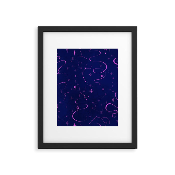 Pink and dark blue mystical starry night Framed Art Print Gallery Image 1