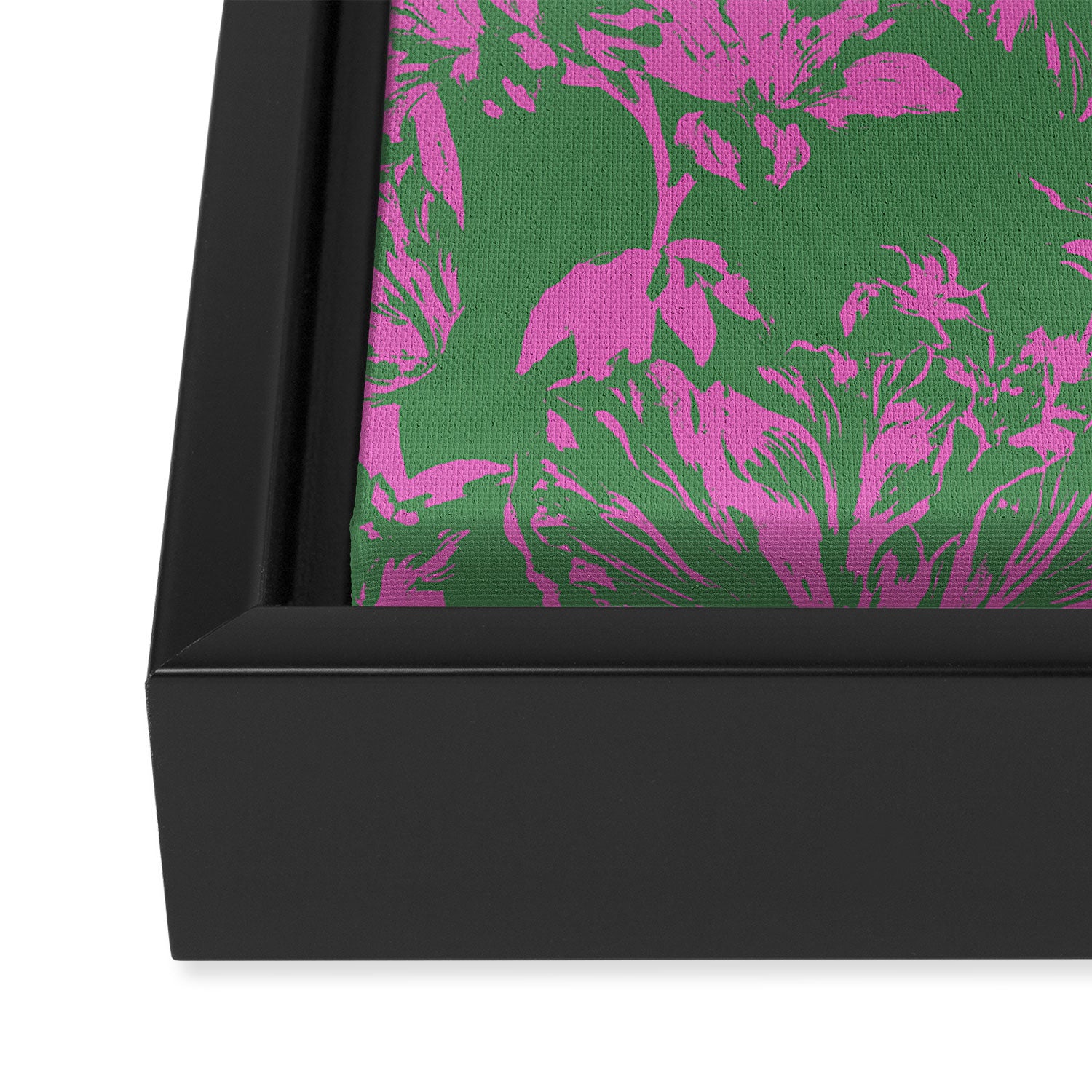 Pink petals on green Framed Canvas Print Gallery Image 3