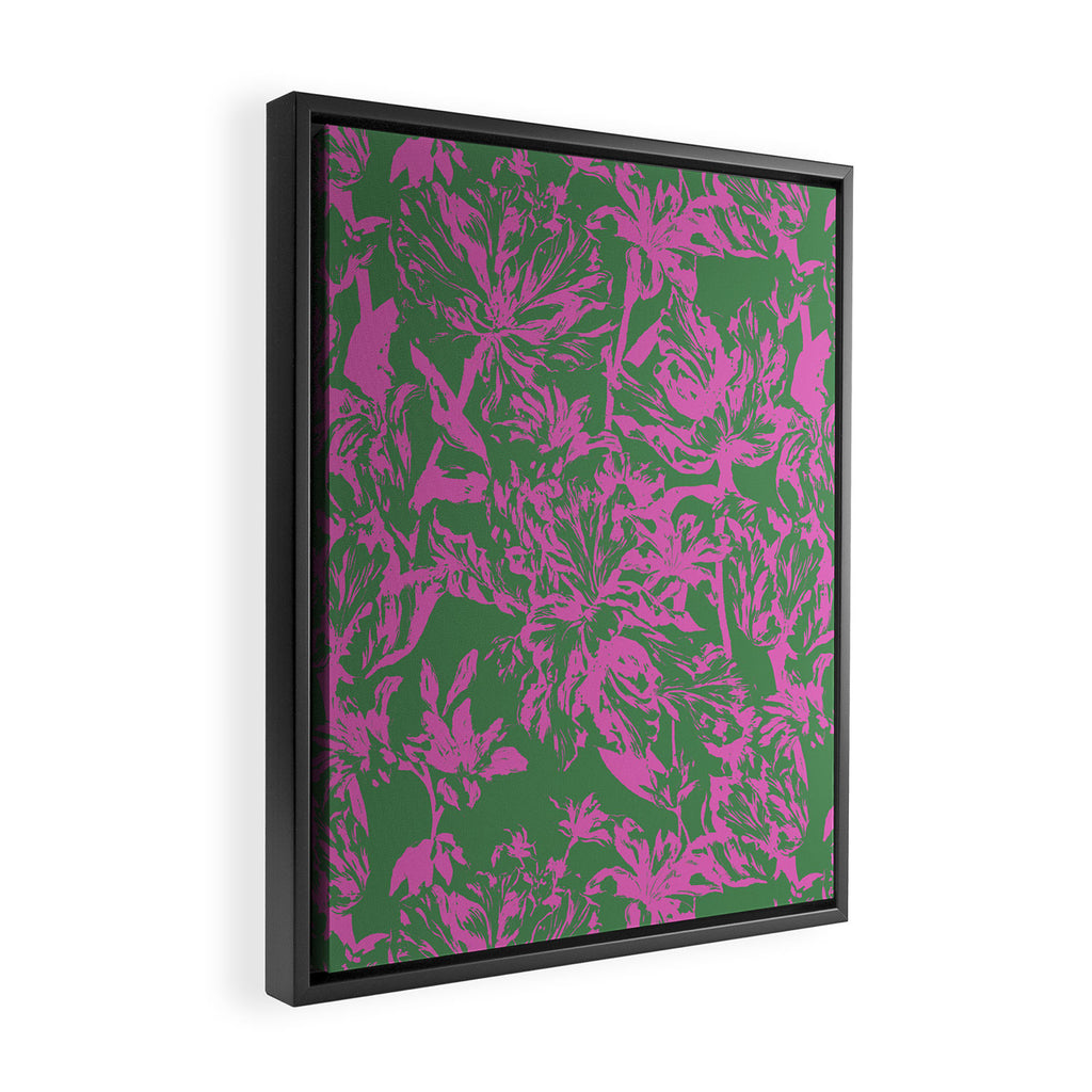 Pink petals on green Framed Canvas Print Gallery Image 2