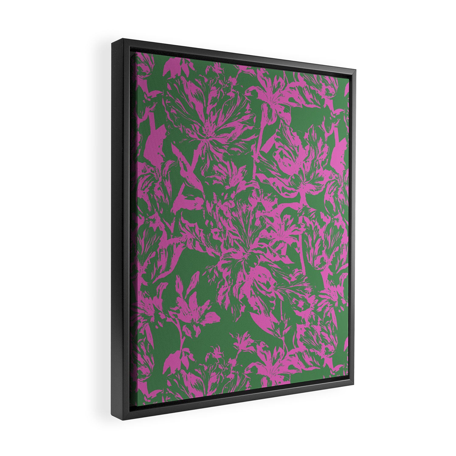Pink petals on green Framed Canvas Print Gallery Image 2
