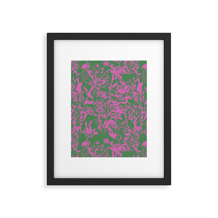Pink petals on green Framed Art Print Gallery Image 1