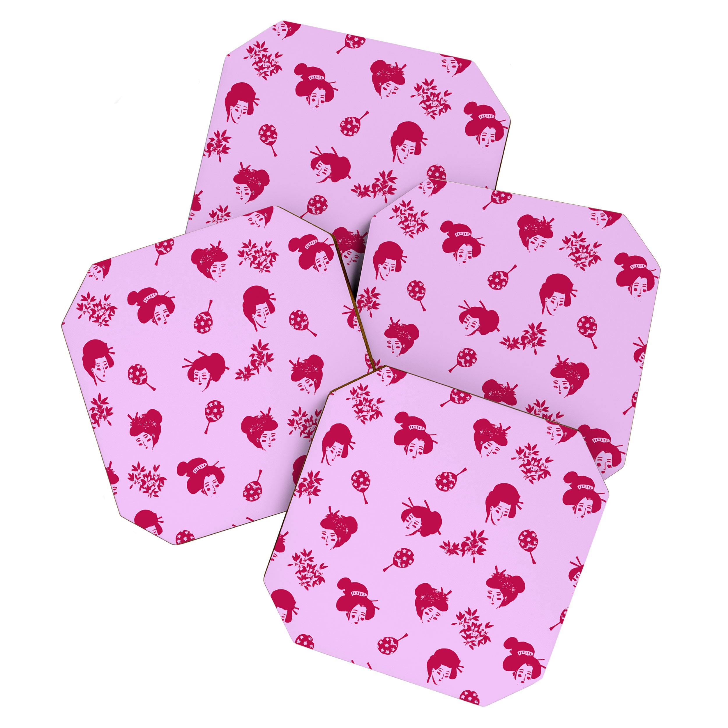Red and pink Japanese pattern Coaster Gallery Image 1
