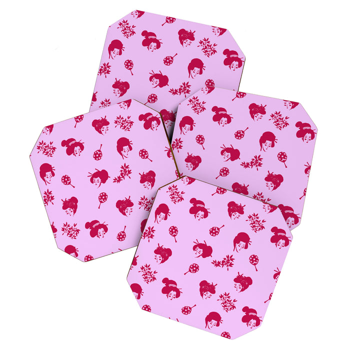 Red and pink Japanese pattern Coaster Gallery Image 1