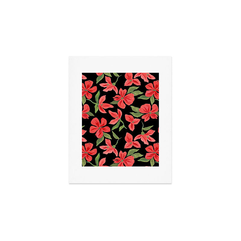 Red bold flowers in black background Art Print Gallery Image 1