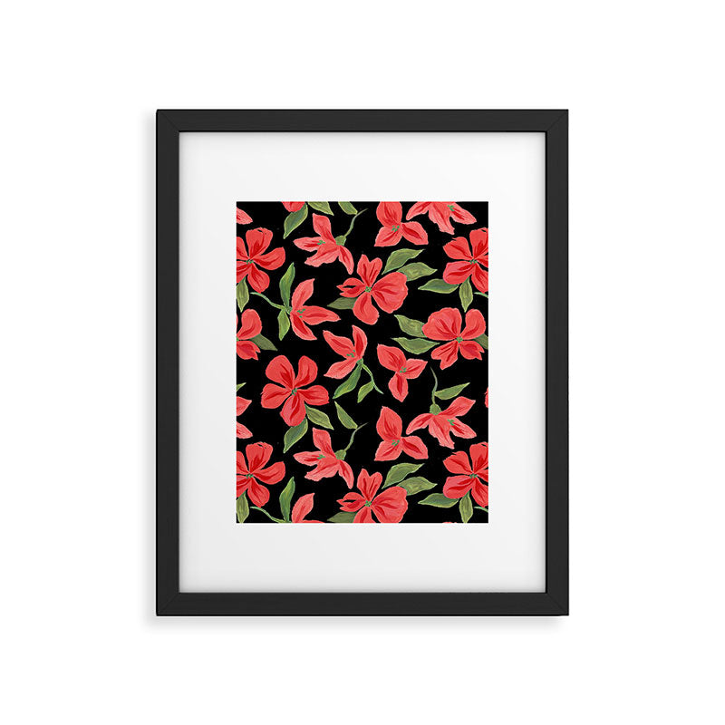 Red bold flowers in black background Framed Art Print Gallery Image 6