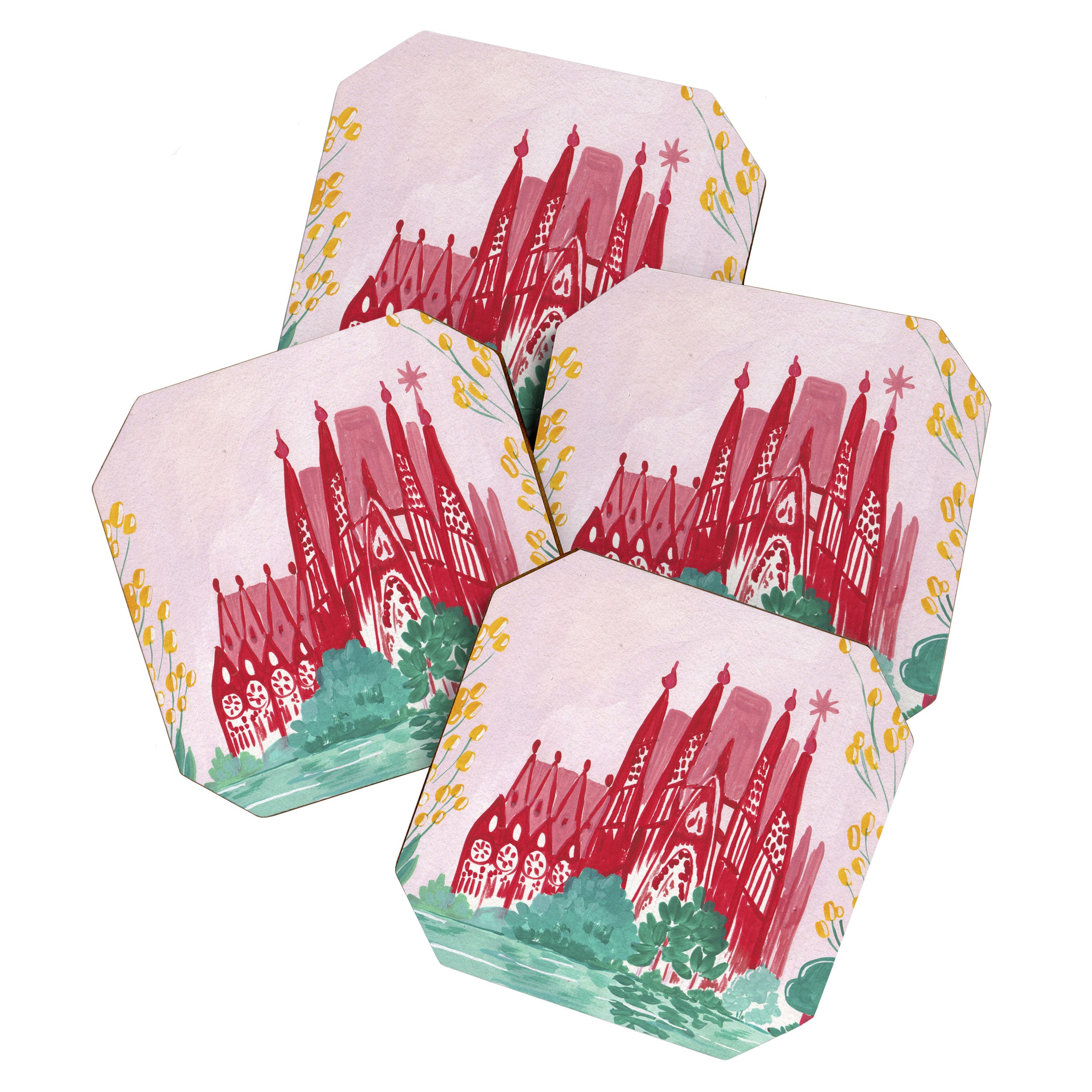 Sagrada familia- Landscape hand-painted Illustration Coaster Gallery Image 1