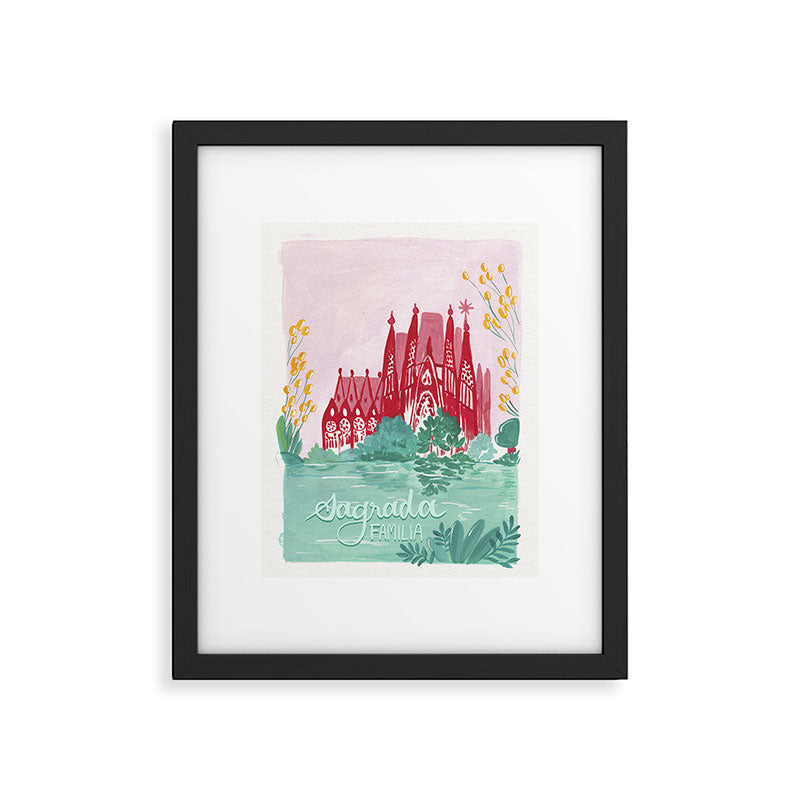 Sagrada familia- Landscape hand-painted Illustration Framed Art Print Gallery Image 5