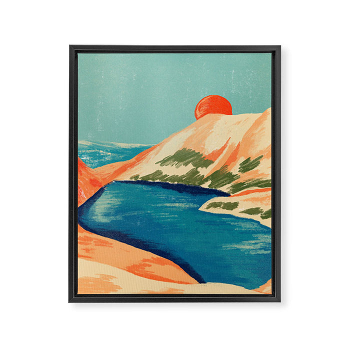 Serene River Flowing Through Majestic Mountains Framed Canvas Print Gallery Image 1