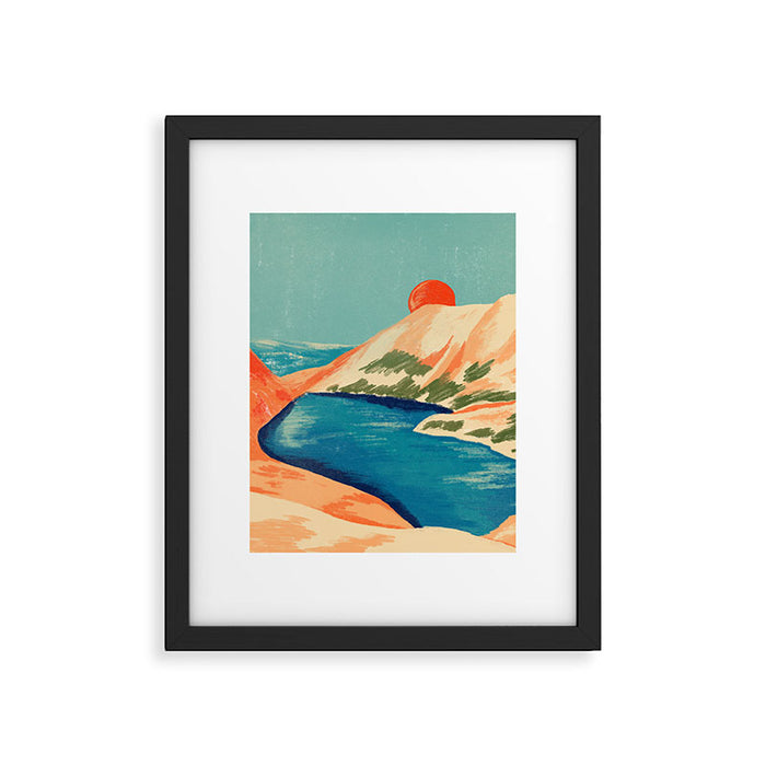 Serene River Flowing Through Majestic Mountains Framed Art Print Gallery Image 1