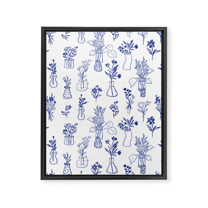 Simple Still Life with Flowers and Vases Framed Canvas Print Gallery Image 1