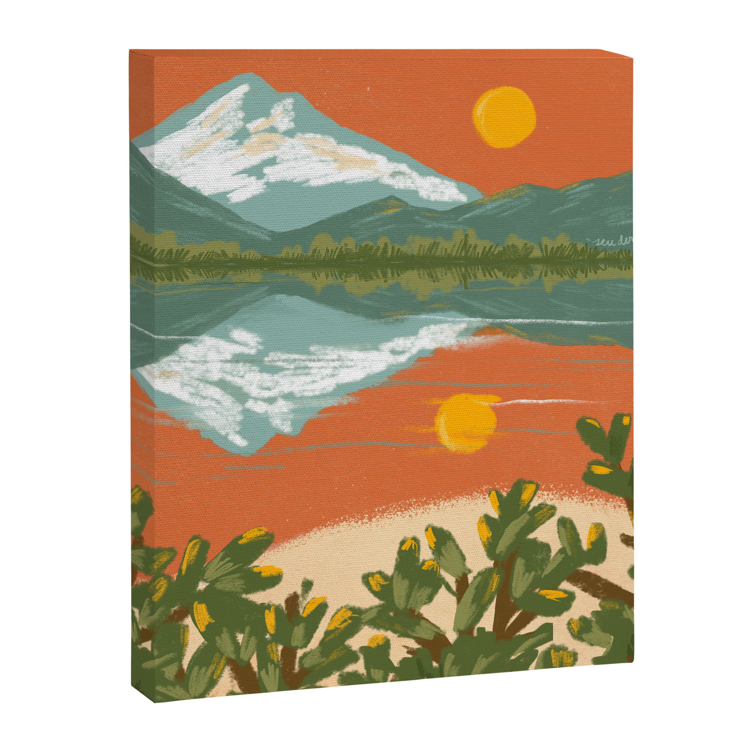 Tranquil Sunset Lake Painting Canvas Print Gallery Image 8